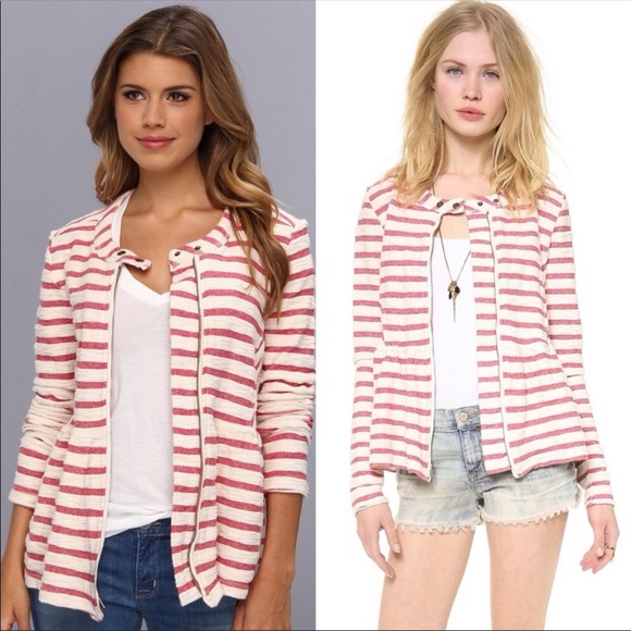 Free People Anthro Striped Textured Peblum Jacket - Picture 1 of 10